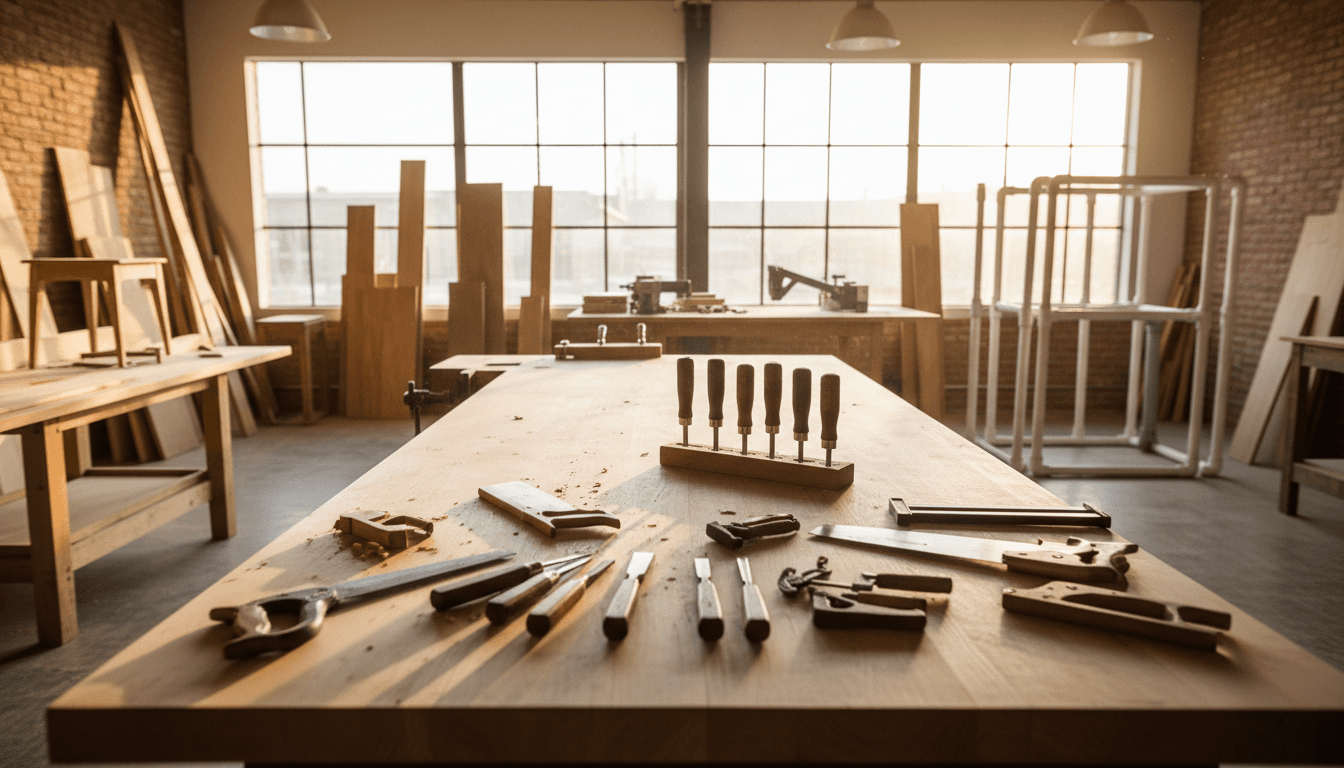 A Master Joiner in a sunlit workshop, equipped for bespoke carpentry and meticulous woodworking projects.