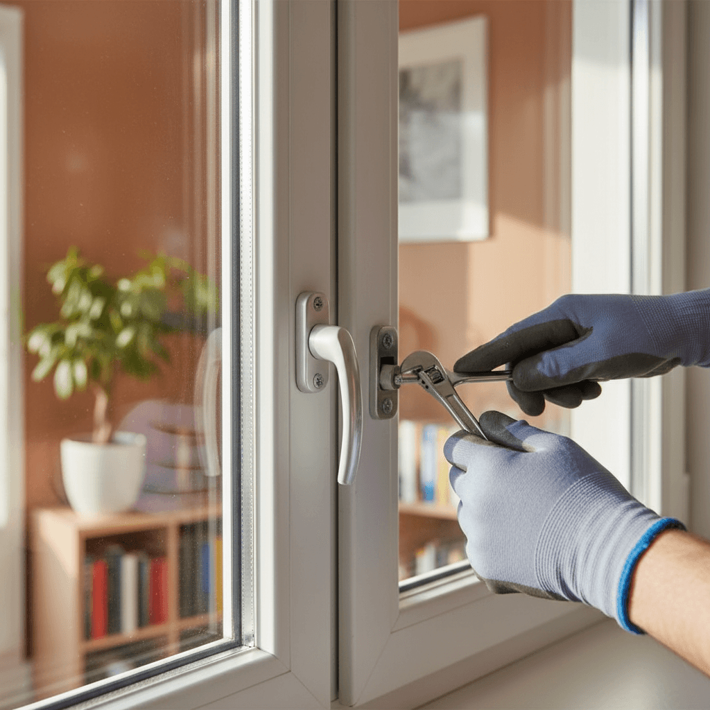 Installation d'un profilé de fenêtre en PVC blanc par un professionnel